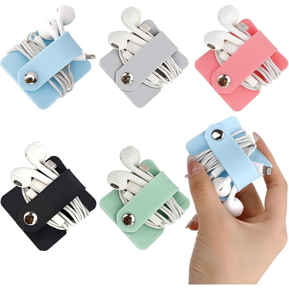 5 PCS Cord Organizer Earbuds Holder, Small Silicone Cable Organizer Winder Manager for Earphone Phone Charger, Reusable Cable Straps Wire Keeper Home Office Kitchen School