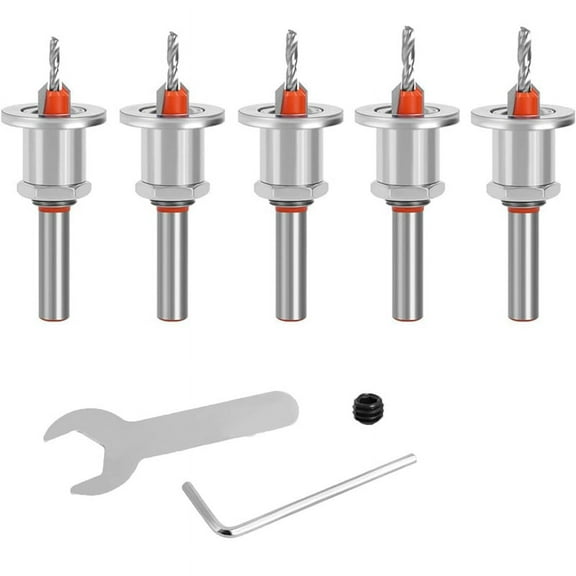 5 PCS Countersink Drill Bit Set, Countersink Drill Bit Set, Countersink Bits for Wood, Adjustable Depth Drill Bit