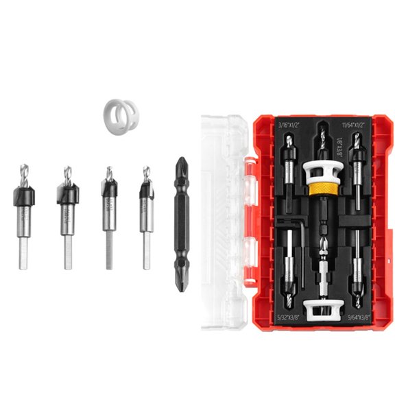 5 PCS Countersink Drill Bits Set, M2 HSS Hex Shank With Depth Stops & Key, 82 Degree For Wood MDF Plastic Drywall, Compact Storage Box For Home Workshop