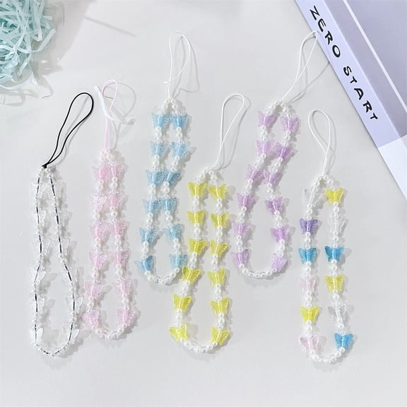 5 PCS Cute Phone Charms ABS Beaded Aesthetic Cellphone Wrist Strap Butterfly Accessories Anti-Theft Chain String for Bag Keychain Airpods Camera Decor