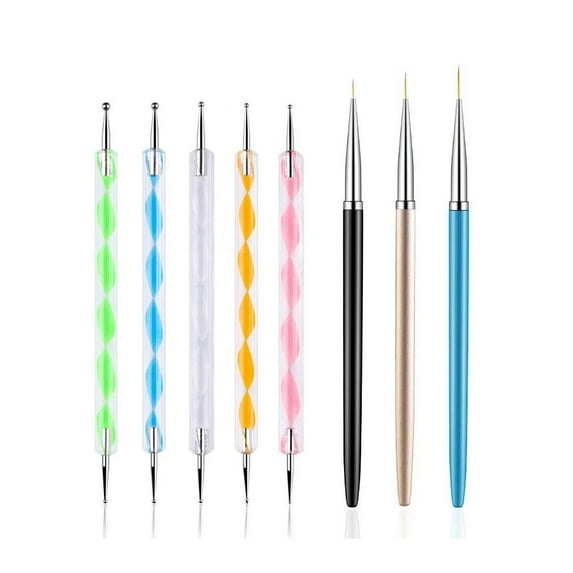 5 PCS Dotting Pens with 3 PCS Nail Painting Brushes, Siisll Nail Art Tip Design Tools Dot Paint Manicure Kit, Professional Nail Art Accessories (Multicolor)
