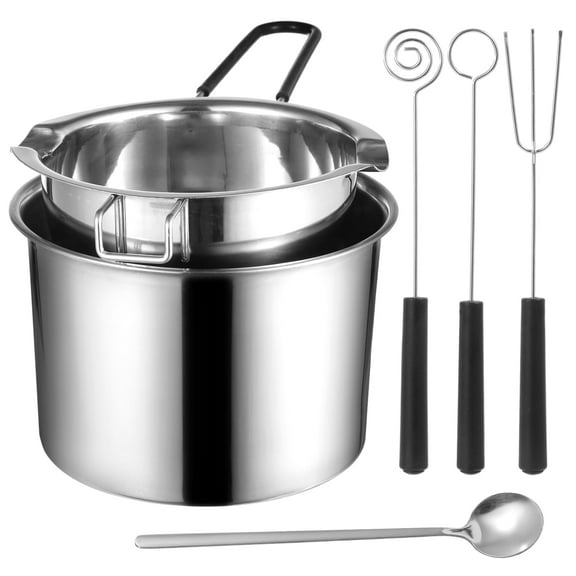 5 PCS Double Boiler Melting Pot Set, Including 600 ML/0.6 QT and 1600 ML/1.7 QT Chocolate Melting Pots, Stainless Steel Pots, Spoon and Fork Tools for Melting Chocolate Candy Wax