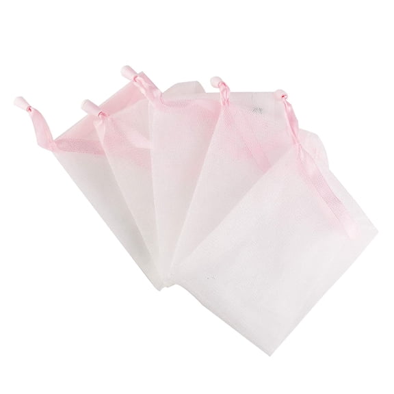 5 PCS Double Layer Bubble Foam Net, Exfoliating Mesh Soap Saver Pouch Bubble Foam Net Drawstring Holder Bags, Facial Cleaning Tool