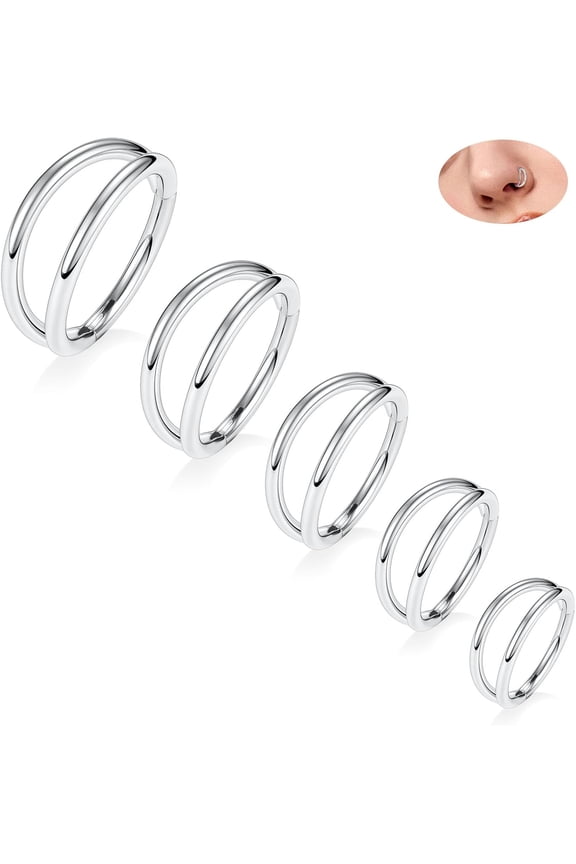 5 PCS Double Nose Hoop Rings Sets Conch Hoop Earring Surgical Steel Cartilage Helix Piercing 20G 18G 16G Septum Ring Earlobe Daith Jewelry Rook Tragus Hoop Earrings 6mm to 10mm
