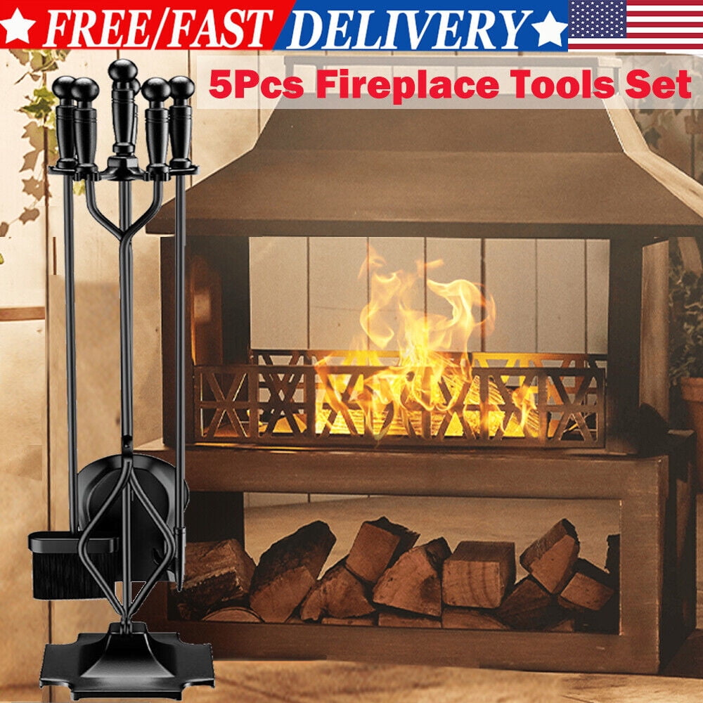 5 PCS Fires Ide Tools Set Schmiedeeisen Kamin Zubehör Werkzeug Halter Mit Griffe