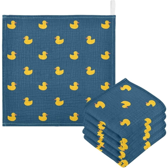 5 PCS Funny Ducks Pattern Baby Muslin Washcloths, Soft Absorbent Face Towel Burp Cloths Cotton Bath Wipes Infant Wash Cloth for Newborn Boys Girls