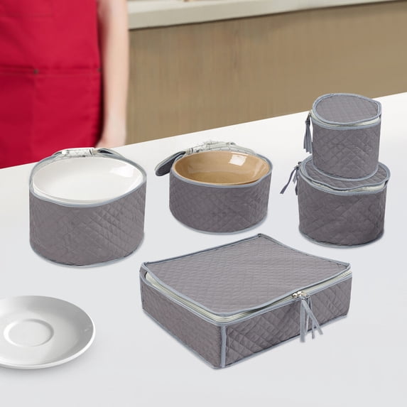 5 PCS Gray Cutlery Storage Bags - Includes Cup and Plate Organizers with 48 Felt Separators - Durable and Compact Utensil Storage Solution for Travel, Camping, or Home Use