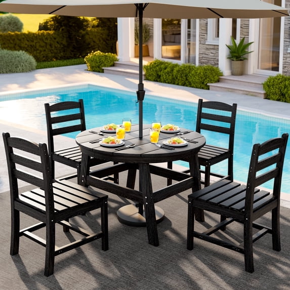 5 PCS HDPE Round Outdoor Dining Set with 105° Ergonomic Backrest