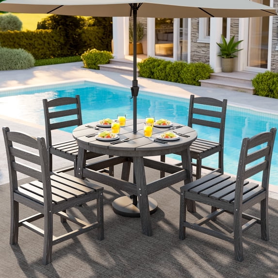 5 PCS HDPE Round Outdoor Dining Set with 105° Ergonomic Backrest