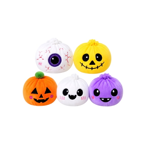 5 PCS Halloween Plush Steamed Bun Squishy Toy Set in Box,Pumpkin Eyeball Ghost Plush Dumpling Squeeze Sensory Fidget Toy,Home Room Desk Decor Halloween Party Favors Goody Bag Filler Gift