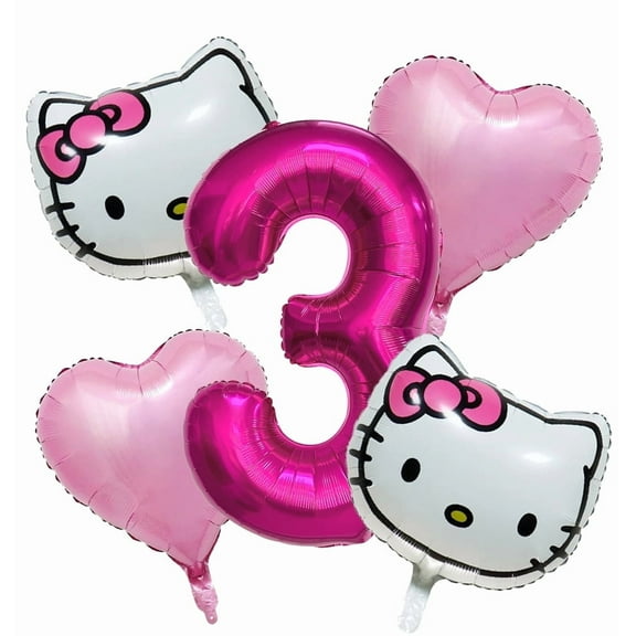 5 PCS Kitty Cat Balloon Bouquet 3rd Birthday Party Supplies Birthday Party Balloons
