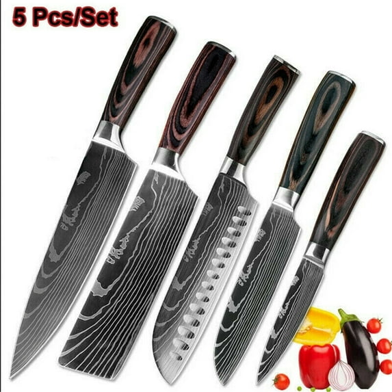5 PCS Kitchen Knife Boxed Set Ultra Sharp Japanese Knives with Sheaths Chefs Knives Set for Professional Multipurpose Cooking with Ergonomic Handle & Gray Texture