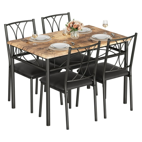 5 PCS Kitchen Table and Chairs,Dining Room Table Set for 4 with Chairs,Kitchen Table Set Metal and Wood Rectangular Dining Table for Small Space,Apartment,Breakfast