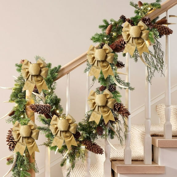 5 PCS Large Christmas Bow - Christmas Valentine's Day Golden Edged Red Velvet Wreath Bow Christmas Tree Topper Ornament Bow for Christmas Home Wreath Tree Decoration,6.69x8.26 in (Yellow)