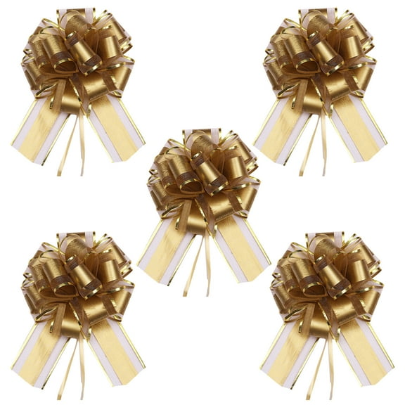 5 PCS Large Pull Bows,Gold Gift Bow,6 inches Bow,Christmas, Party Birthday Gift Wedding Ribbon Bows for Wrapping Boxes or Flower Decorations, Valentine's Day Gift Decorations
