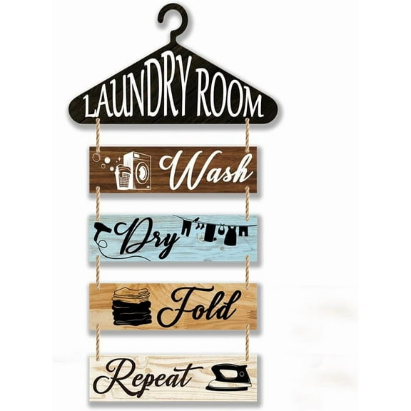 5 PCS Laundry Room Wooden Signs Wall Decorative Plaque Laundry Room Decor Wall-mounted Removable Hanging Wood Signs Entryway Wall Art Decor for Laundry Room Bathroom Decorations for DIY