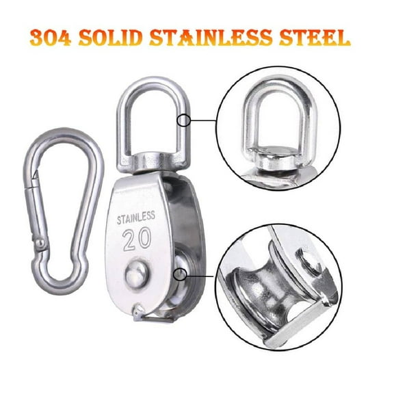 5 PCS M15 Single Pulley Blocks,304 Stainless Steel Heavy Duty Roller Crane Pulley Accessories Swiveling Wire for Lifting Max Load: 40kg