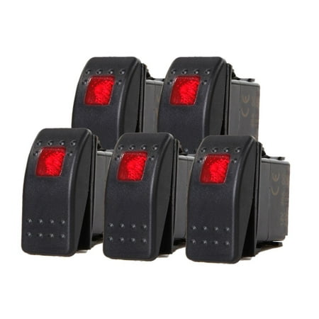 # 5 PCS MARINE BOAT TRAILER RV ROCKER SWITCH ON-OFF SPST 3 PIN 1 RED LED AUTO