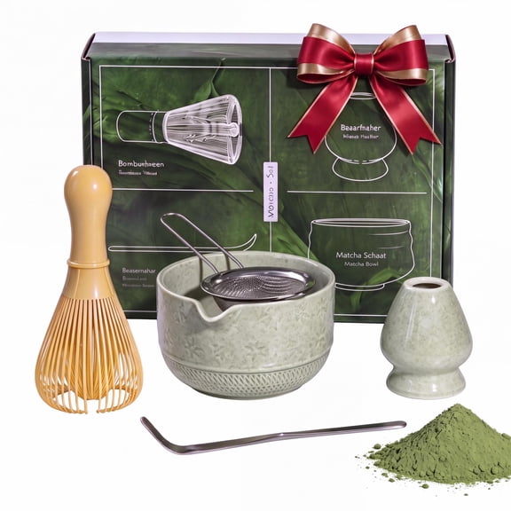5 PCS Matcha Whisk Set with Whisk, Whisk Holder, Sifter, Matcha Scoop, Ceramic Bowl Traditional Tea Ceremony Tools for Daily Use