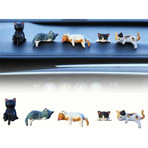 5 PCS Mini Cat Figurines for Desk & Monitor, Cute Resin Tiny Cats Desk Decor, Computer Monitor Accessories, Car Dashboard Ornaments