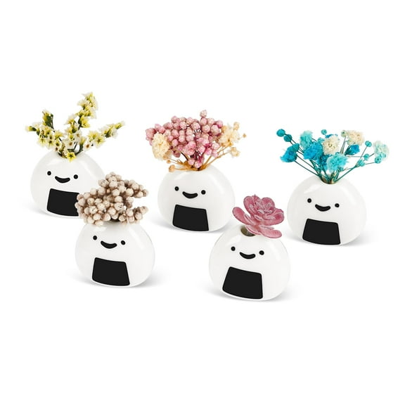 5 PCS Mini Flower Vase, Handmade Ceramic Rice Ball (Japanese Onigiri) Miniature Vases, Cute Vase Design, Perfect for Dry Flowers - Bulk Bud Vases, Unique and Adorable Japanese Craft