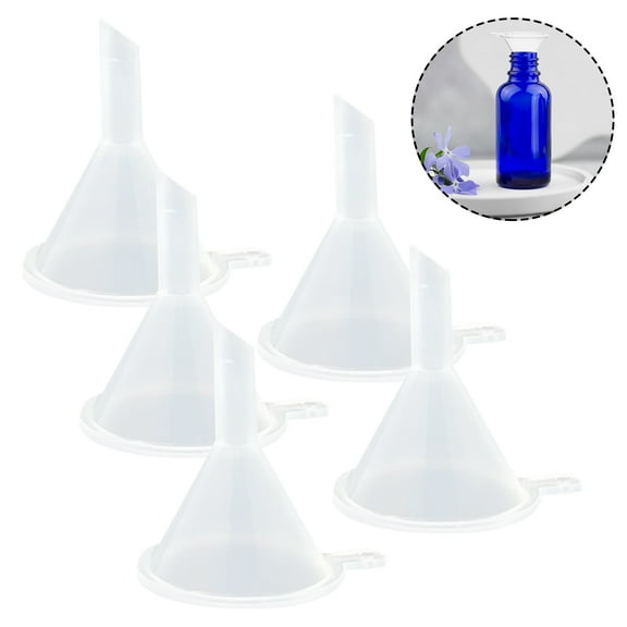 5 PCS Mini Funnel,Mini Transparent Plastic Funnel Kit,Small Funnels for Filling Bottles,Heavy-Duty Narrow Neck Funnels for Perfume,Water Bottle,Powder,Capsule,Oils,Kitchen,Lab & More (Clear)