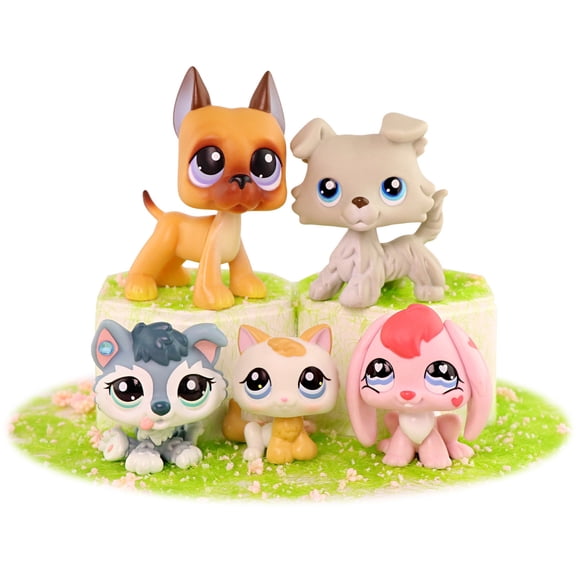 5 PCS Minilpsshop Little Cat Dog Figurines,Kitten Rabbit Husky Puppy Collie Great Dane Mini Pet Toys