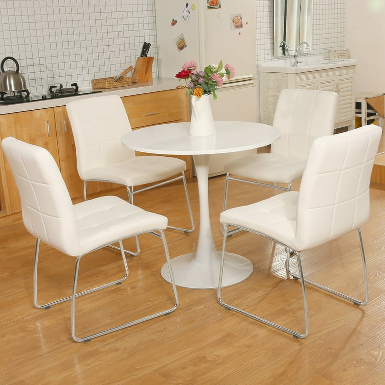 5 PCS Modern Dining Table Set for 4 White Tulip Round Table and