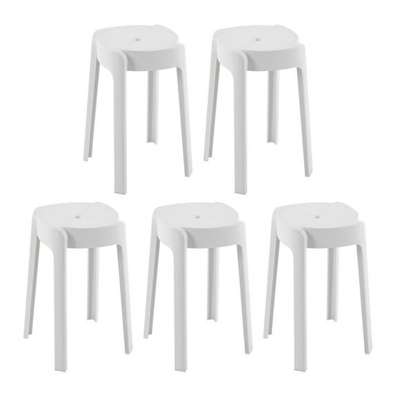 5 PCS Modern Stackable Plastic Stools for Indoor Outdoor, 18" Seat Height Portable Backless Stacking Chairs for Schools Home Office White