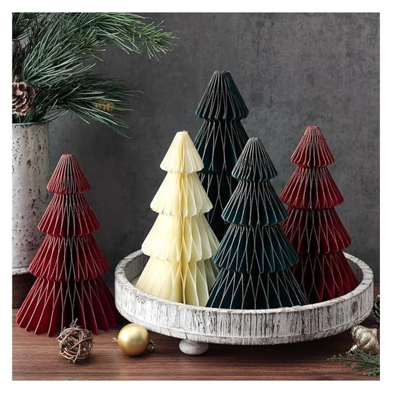 5 PCS Paper Christmas Tree Honeycomb Christmas Tree 3D Christmas Honeycomb Table Centerpiece Christmas Party Decorations Paper Trees for Home Xmas Holiday Party Decor(Classic)