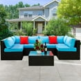 thumbnail image 1 of 5 PCS Patio Furniture Set, Outdoor Conversation Set, PE Rattan Wicker Sectional Sofa Set, Wicker Couch Set with Cushions & Coffee Table, Sectional Furniture for Patio Lawn Poolside, 1 of 9
