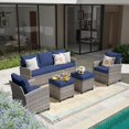 thumbnail image 1 of 5 PCS Patio Furniture Set, Outdoor Wicker Conversation Sectional Sofa Couch Furniture Sets with Ottomans for Garden Balcony Backyard, Gray/Blue (Gray Rattan Blue Cushions, 5 Pieces Set), 1 of 6