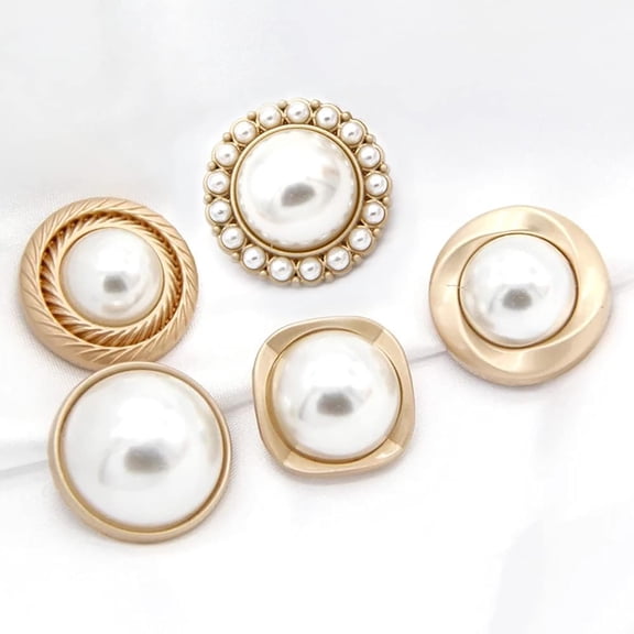 5 PCS Pearl Gold Metal Women Coat Buttons for Clothing Sweater Decoration Sewing Crafts Accessories