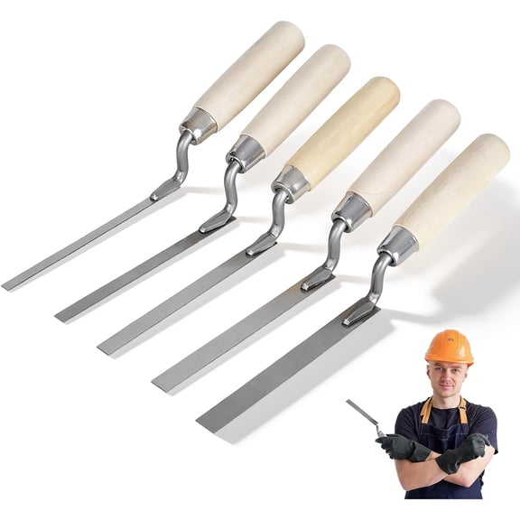 5 PCS Pointing Trowel Set, 6/8/10/12/15 mm Carbon Steel Flat Brick Pointing Tools with Wooden Handle Durable Repointing Tool for Brickwork, Masonry Work