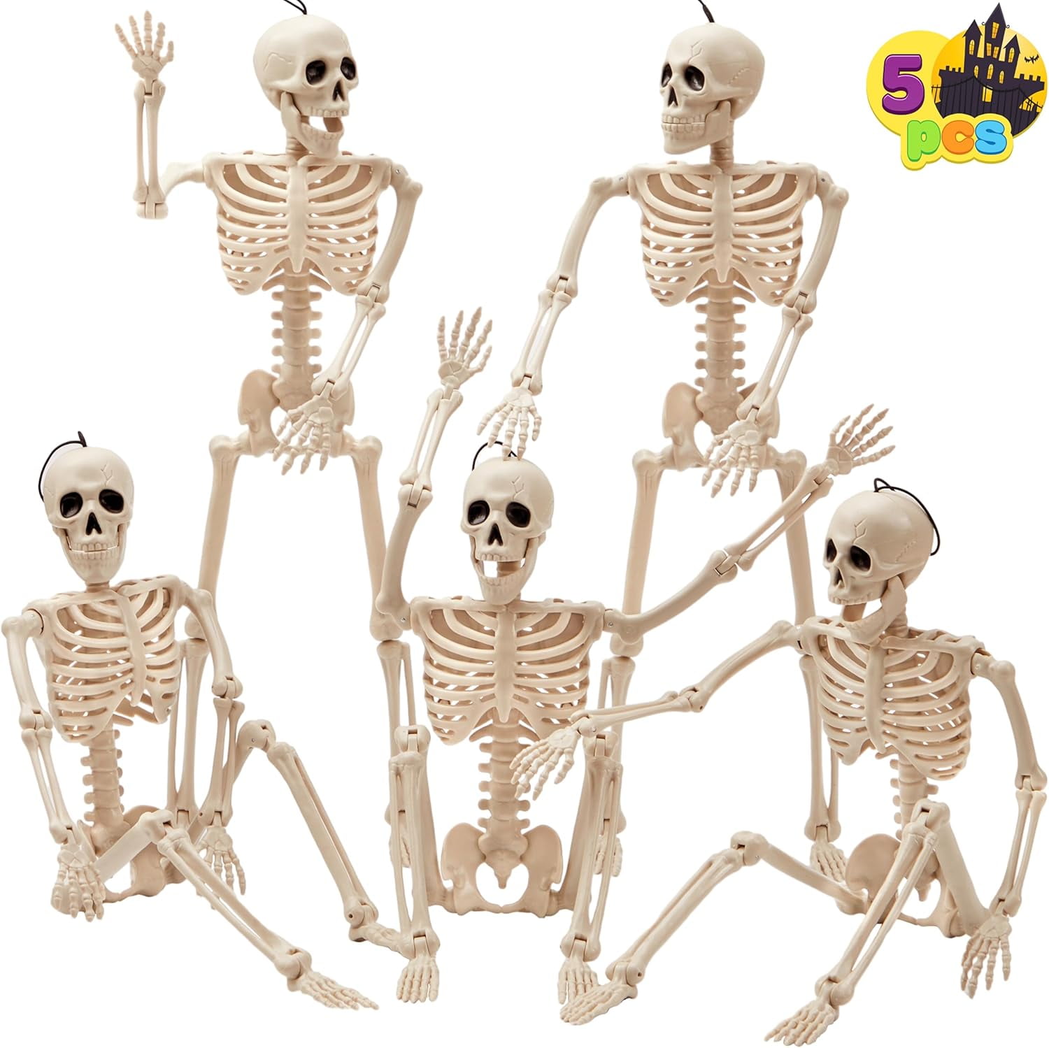 5 PCS Posable Halloween Skeleton Decor 16 Inches, Full Body Posable ...
