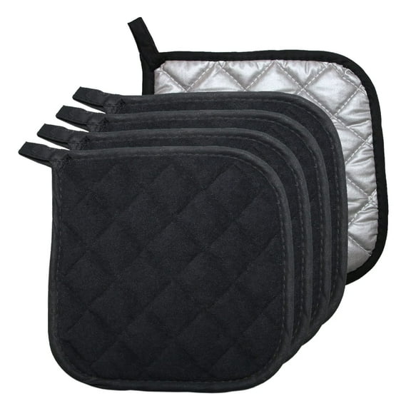 5 PCS Pot Holders for Kitchen,Cotton Potholers with Great Heat Resistance,Hot Pads,Trivets for Cooking and Baking Black