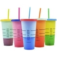 thumbnail image 1 of 5 PCS Reusable Changing Cups Set,Color Changing Tumblers,24oz Plastic Cold Drink Cups In Bright Colors,Iced Coffee Cups with Lids and Straws,Summer Tumblers for Party, 1 of 7