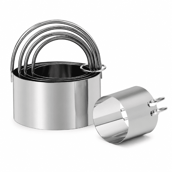 5 PCS Round Cookie Cutter Set with Handle, Stainless Steel Biscuit Cutters 1.75-3.25 Inch, Professional Baking Dough Tools