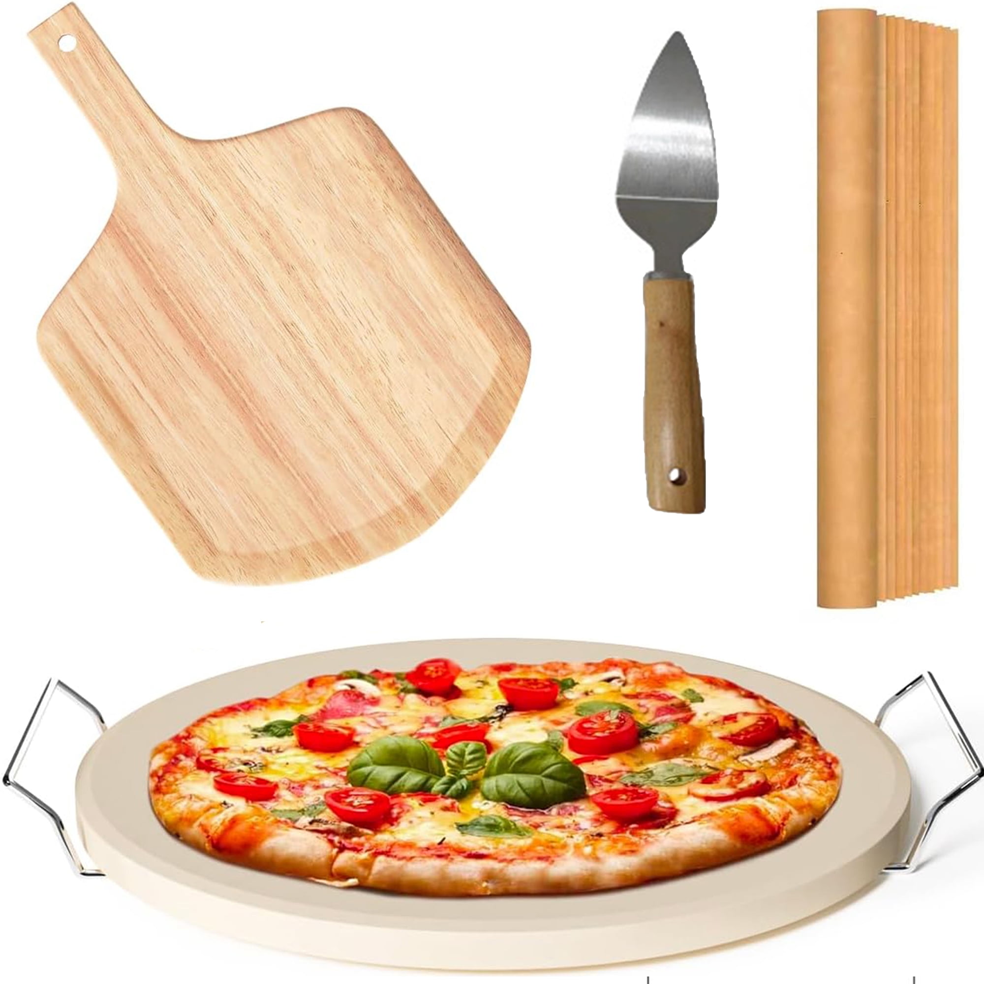 13" Oven & Grill Pizza Stone Set (5 PCS) with Steel Large Baking Pizza