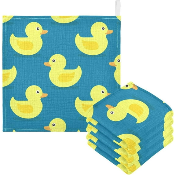 5 PCS Rubber Duck Swimming Baby Muslin Washcloths, Soft Absorbent Face Towel Burp Cloths Cotton Bath Wipes Infant Wash Cloth for Newborn Boys Girls