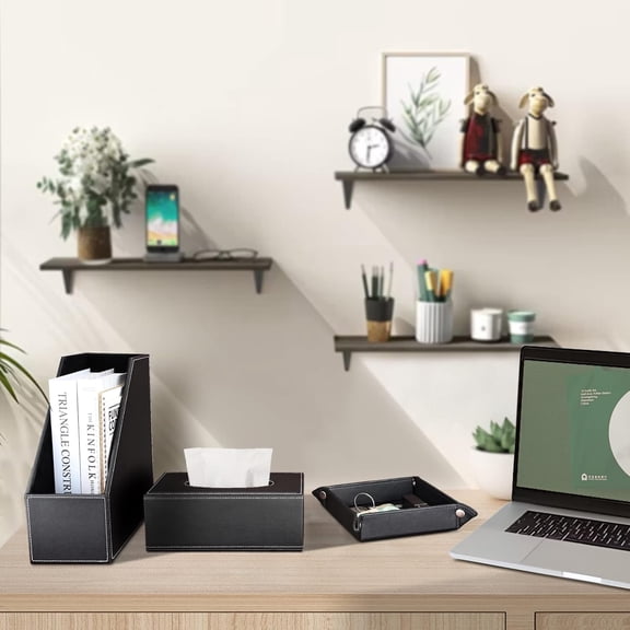 5 PCS/SET Pu Leather Desk Organizer File Holder Accessories, Magazine Storage Rack+Desktop Pen&Pencil Holder+Tissue Box Cover+Leather Jewelry Accessories Tray