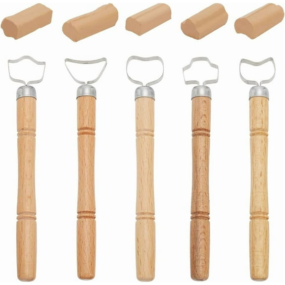 5 PCS Sculpture Scraper Clay Extruder Tool Pottery Cup Handle Shape Tool Pottery Carving Tool for Ceramic Coffee Cups Wood Handle Sculpture Scraper DIY Crafts Clay Craft Tools Sets
