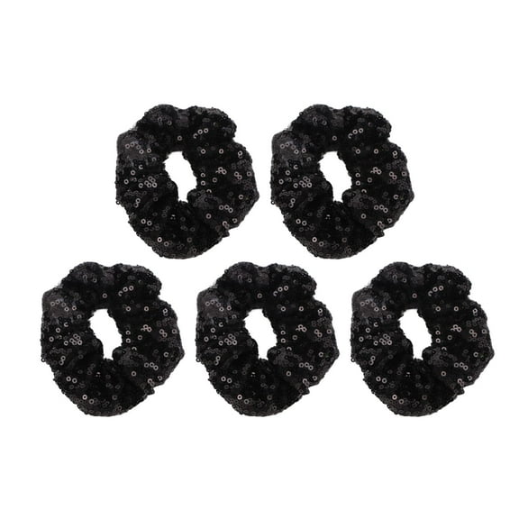 5 PCS Sequin Hair Scrunchies Hair Bobbles, LED Hair Light Up Scrunchies, Metallic Elastics Ponytail Holders Hair Wrist Ties Bands Cloth Scrunchies for Show Gym Dance Party Club Girl Women, Black