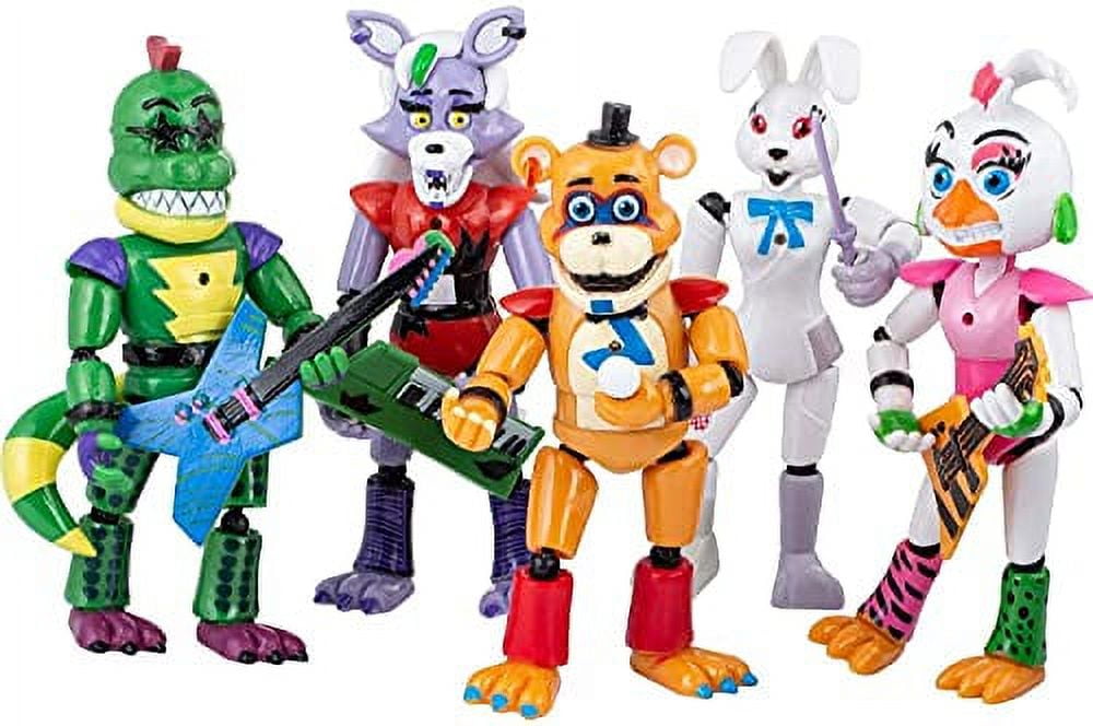 Toysvill Inspired by Five Nights Game | FNAF Security Breach PizzaPlex |  Freddy's Action Figures Toys, Set 5 pcs [Roxanne Wolf, Glamrock Chica
