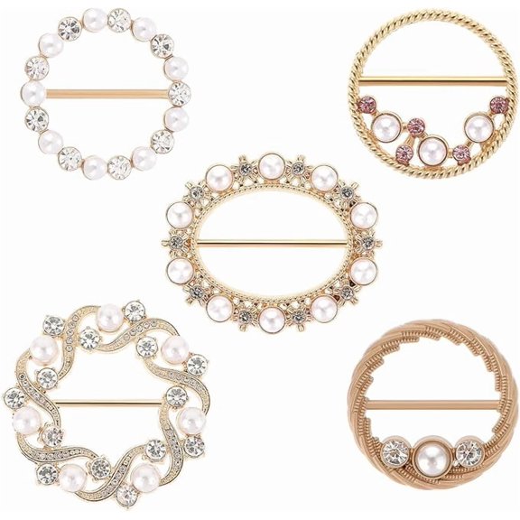 5 PCS Shirt Clips Metal Scarf Ring Clip Shirt Ties Clips for Women Dress Clips for Girls Round T-Shirt Ties Rings Round Corner Knotted Buttons with Rhinestone Pearl Adjustment Buckles for Decoration
