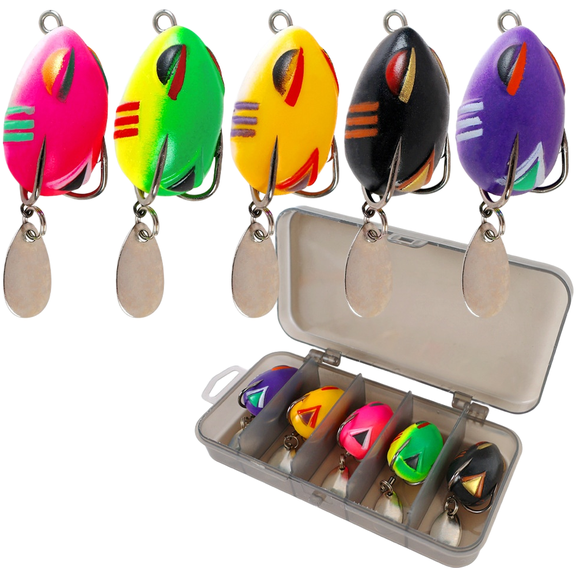 5 PCS Soft Silicone Floating Frog Lure Set with Noise for Blades for Bass Fishing
