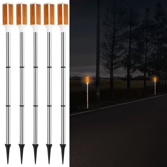 5 Pack Solar Driveway Marker Lights - Orange LED Path & Roadside Warning Lights on Stakes, Outdoor Solar Powered for Easy Installation