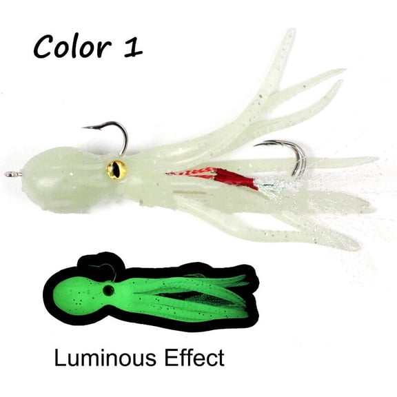 5 PCS Squid Soft Fishing Lure Lead Head Jig 3D Eyes Glow Octopus Bait 11cm/21g