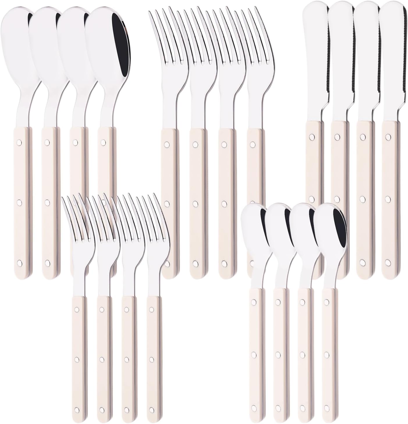 5 PCS Stainless Steel Flatware Set for 1 Silverware Set with Colored Handles Retro Style Forks Spoons and Knives Set Vintage Eating Utensils Beige Acrylic Handle with Rivets Design Walmart