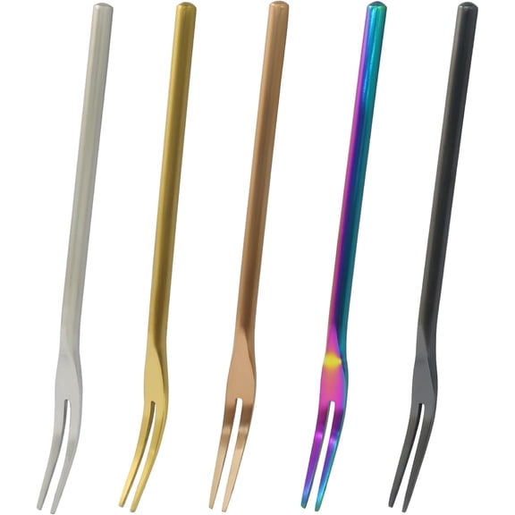 5 PCS Stainless Steel Pickle Fork, 5.12 Inches Long Handle Olive Fork 2 Prong Pickle Picker, Multicolor Grabber Tool for Jar Cocktail Dessert Fruit/Appetizer Salad